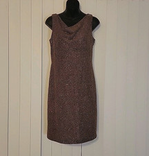 Donna Ricco Gold Sheath Dress Womens Sz 4 Cowl Neck Sparkle Glitter Vtg Y2K 90s