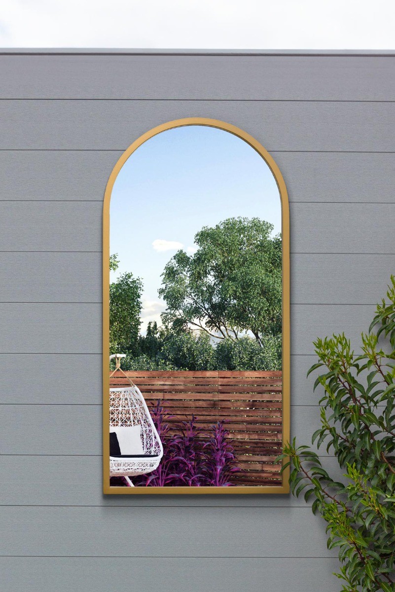 The Arcus New Extra Large Gold Framed Arched Garden Mirror - 31"" X 16"" 80 x 40cm