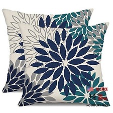 Navy Blue Flower Pillow Covers 20x20 Inch 20" x 20" Pack of 2 Navy Blue Grey