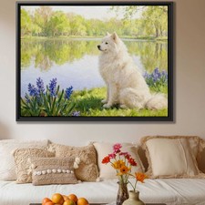 Samoyed Dog Oil Painting Canvas Print Landscape Wall Art Living Room Decor
