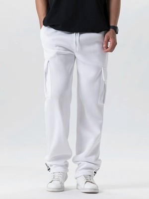 Mens Cargo Sweatpants Loose Fit Drawstring Multi Pocket Streetwear Joggers