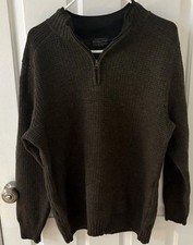 Men Pendleton 1/4 Zip Wool Pullover Sweater L Green Brown Academia Work Waffle
