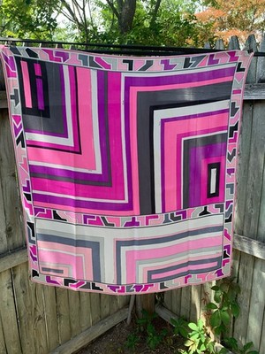 Vtg 1960 s ICONIC  GEOMETRIC Print EMILIO PUCCI HAND ROLLED  SILK SCARF