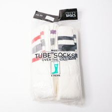 VTG Trend Basics Mens Tube Socks Over The Calf 6 Pairs White Striped 10-13 NEW