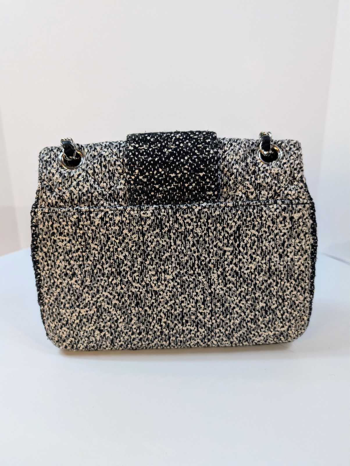 Chanel Rare Classic Black and White Tweed Sequined Elementary Chic Flap Bag image 5