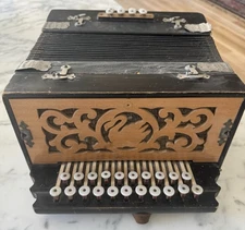 Beaver Brand Antique 2 Row  21 Button Key Accordion Germany Swan Wood Front