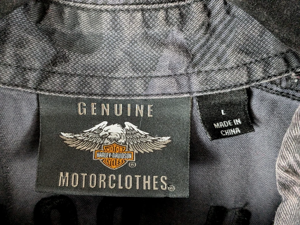 Harley-Davidson Shirt Mens L Black Gray Camo Sleeveless Button Down Motorcycle - Image 3 of 4