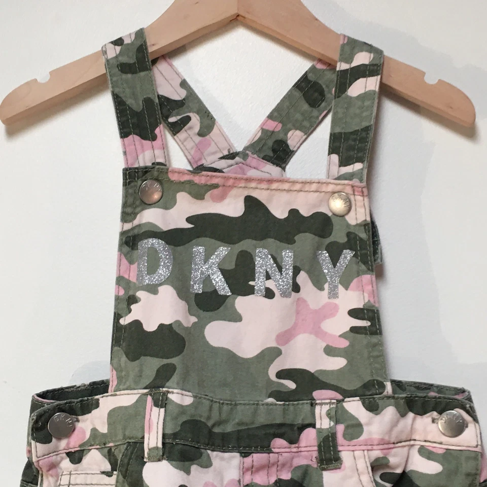 DKNY Niñas Talla 5 Mono Verde Camuflaje Denim Jersey Vestido 100% Algodón Informal Foto 2 de 4