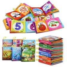Soft Cloth Bath Books for Babies - 6-Pack Crinkle Squeaky Washable Toys