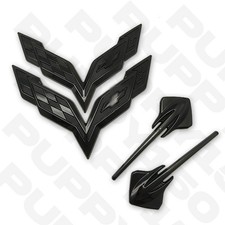For Corvette C7 Sport Front Rear Badge Emblems 2014-19 Gloss Black Accessories