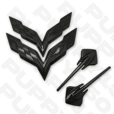 For Corvette C7 Sport Front & Rear Badge Emblems 2014-19 Gloss Black Accessories