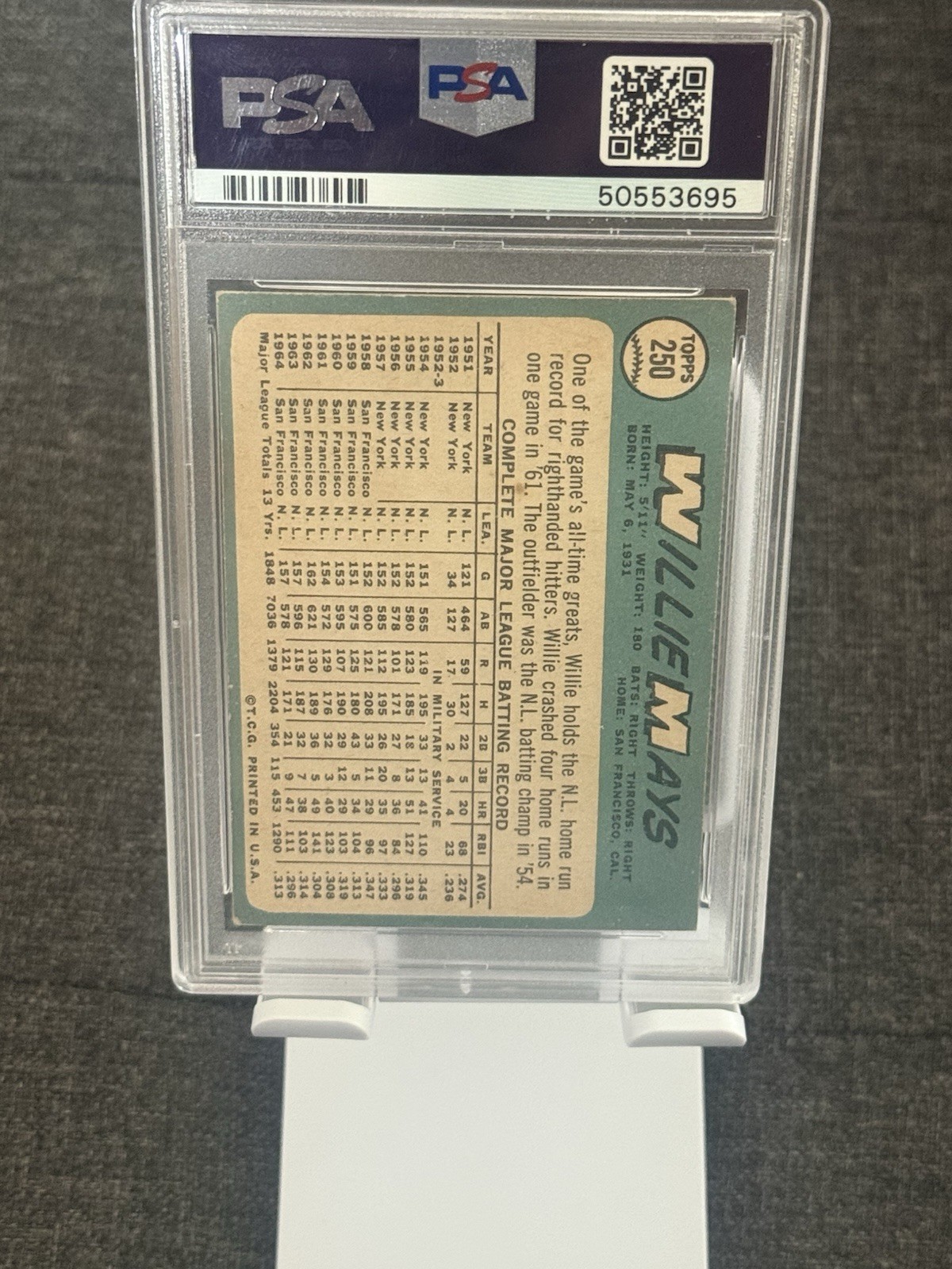 Willie Mays PSA Graded - 1965 Topps - #250 - San Francisco Giants view 2