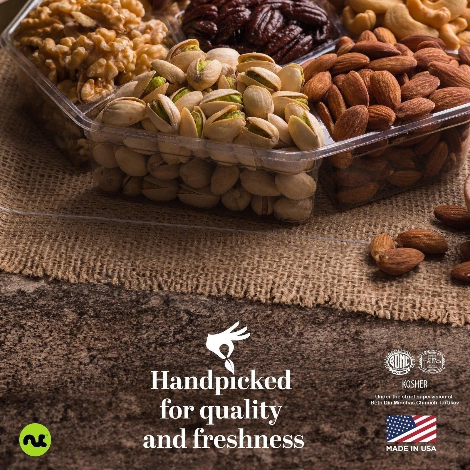 Nuts Gift Basket in Brown Box Packaging (7 Piece Assortment, 1 LB)
