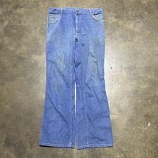 Vintage 70s Jean Team Blue Bell Bottom Flared Jeans 34x31 1970s True Vintage