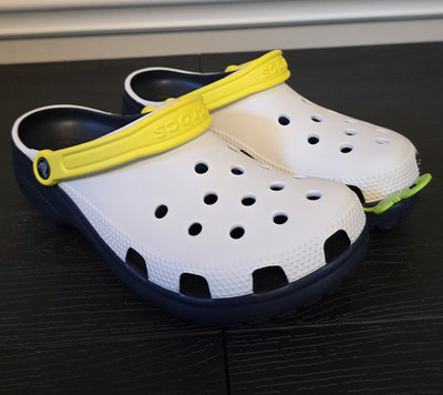 Crocs Classic Retro Sport Clog Men's US 11 White/Blue/Yellow Slip-On 211281-100