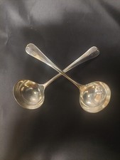 Walker & Hall Silver Service Cutlery Pair of Sauce Ladles Rattail Design