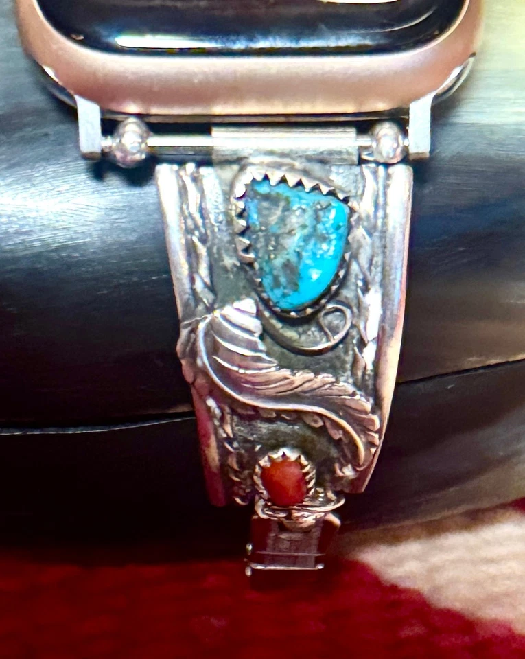 Correa de reloj de colección de plata esterlina nativa americana modificada para adaptarse a todos los Apple Watch Foto 4 de 4
