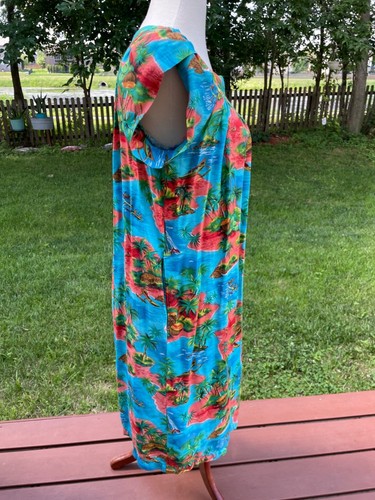 Vintage Hawaiian Floral Dress Made In Hawaii Tiki Maxi - Picture 4 of 8