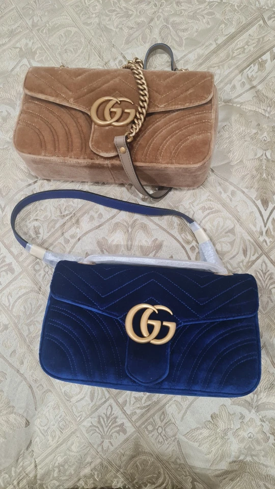 Подлинный Gucci GG Marmont бархатная сумка синий - Изображение 4 из 4