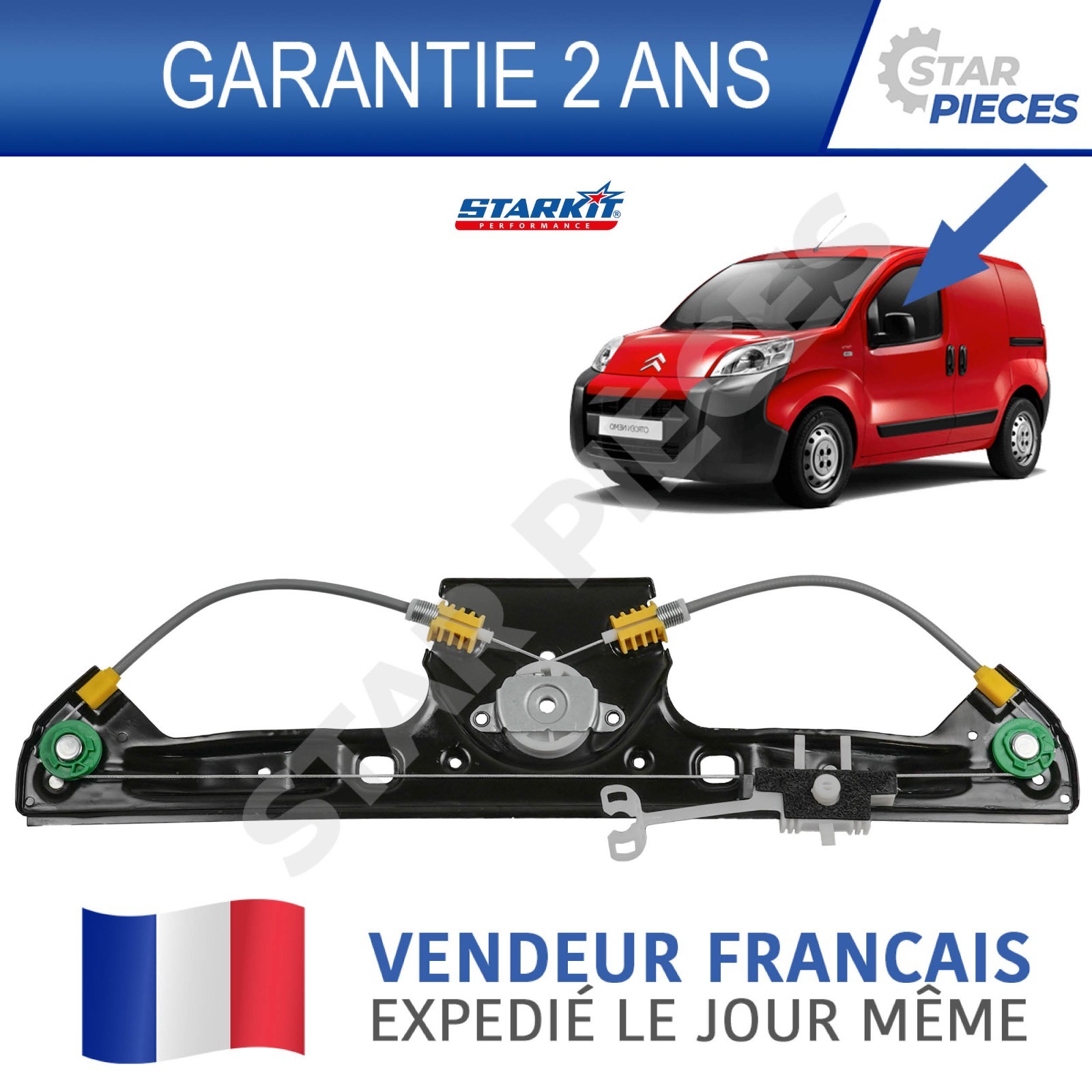 Panne de vitre ? Mécanisme électrique avant gauche pour Nemo Bipper depuis 2008
