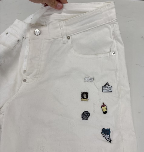 Dsquared2 pantaloncino uomo denim bianco spille e toppe Made in Italy taglia 50 nuovo con etichetta - Foto 4 di 13