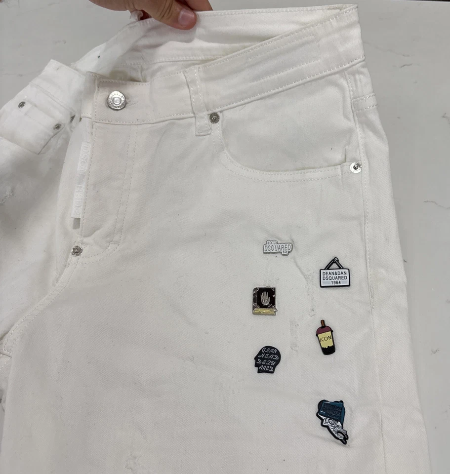 Pantalones Cortos Denim Blancos Para Hombre Dsquared2 Prendedores y Parches Hechos en Italia Talla 50 Nuevos con Etiquetas Foto 4 de 4