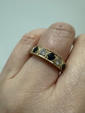 18ct Yellow Gold Blue Sapphire, Diamond Eternity Ring, Size O1/2, 6.00 Grams