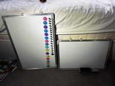 2 x MAGNETIC WHITEBOARDS DRY WIPE 60x40 & 50x35 with neodymium magnets and wiper