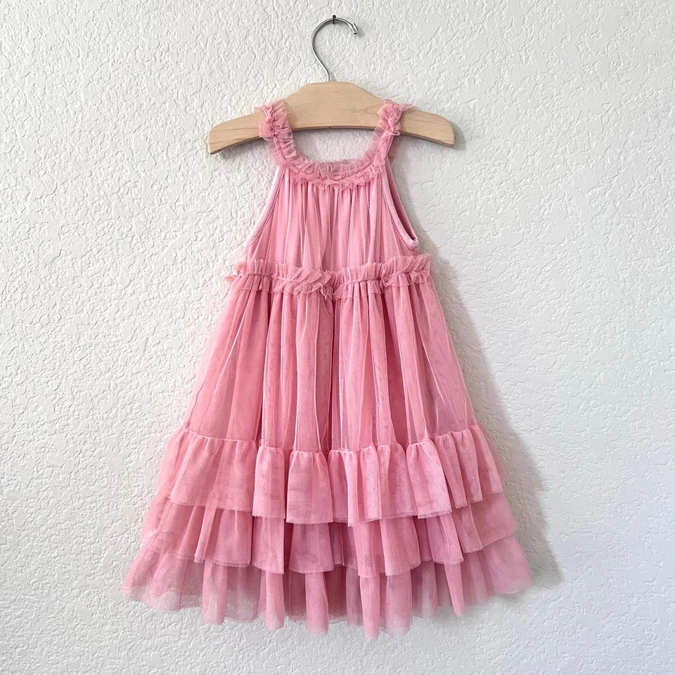 Vestido de fiesta Mae Li Rose para niñas 4T rosa con volantes en capas de tul sin mangas pulóver Foto 4 de 4