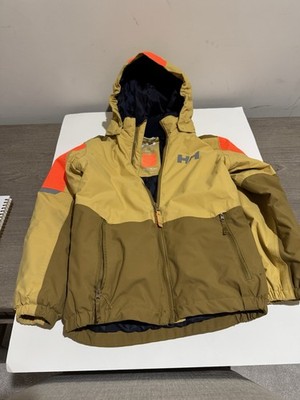 Helly Hansen Coat 134 9 Tan Orange KIDS K Rider Insulated Ski Jacket Thermaloft