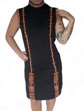 Vintage Women’s Black w/Orange Embroidery Shift Dress with Matching Jacket 