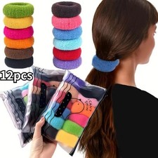 Large Stretch Elastic Hair Ties Scrunchies Thick Ponytail Holder 12 PCS