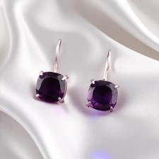 Gift For Her 925 Sterling Silver Amethyst Gemstone Jewelry Drop/Dangle Earrings