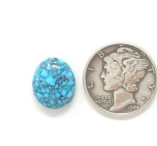 Natural Single Blue Kingman Black Webbed Turquoise Oval Cabochon 4.4 Carats