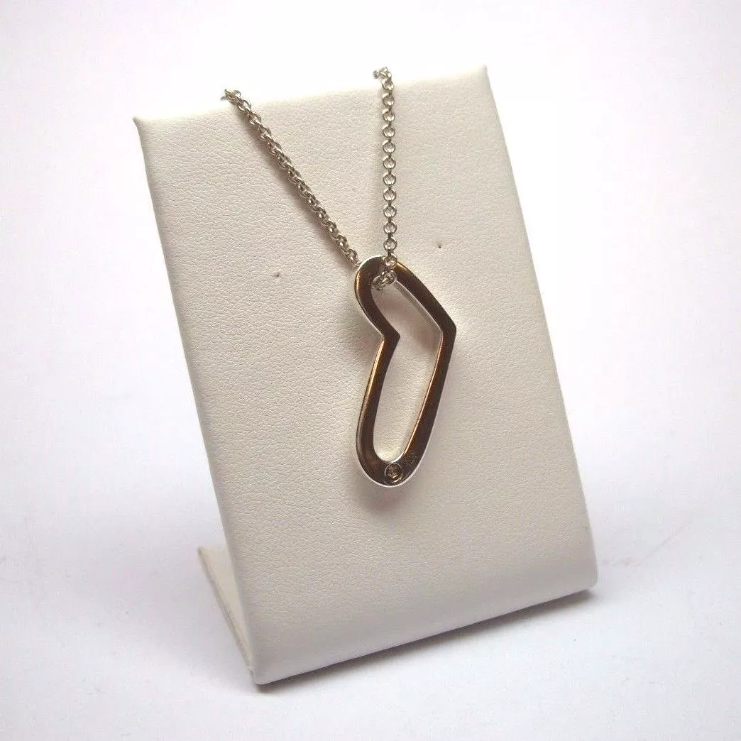 MOVADO OPEN HEART NECKLACE STERLING SILVER 925 W 18K YELLOW GOLD