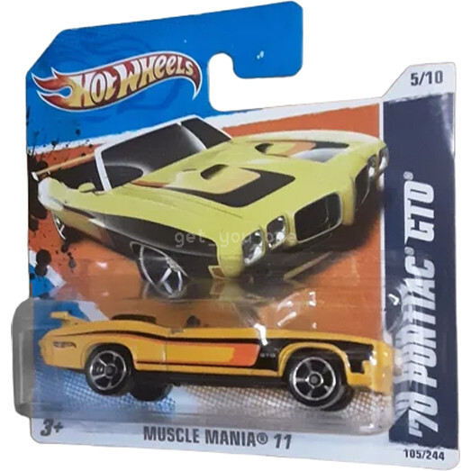 Hot Wheels '70 Pontiac GTO Diecast Car - Yellow, 1:64 Scale, 2011 Muscle Mania Series (105/244)