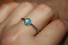 fire opal ring silver gemstone jewelry petite engagement cocktail band 7.5 8.5 7