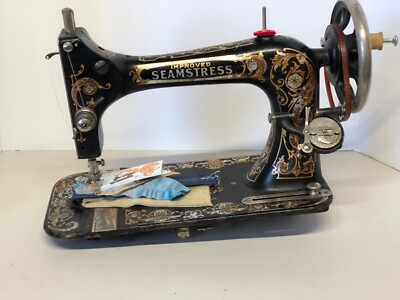 Antique Improved Seamstress Working and SEWING Treadle Sewing