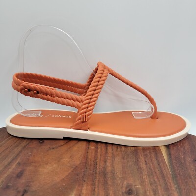 Melissa Flash Sandals Women's 9 Orange White Jelly Thong T-Strap Ankle Strap