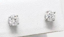 14 kt White Gold Pair of ∼4.5 mm OEC Diamond Stud Pierced Prong Earrings B6655