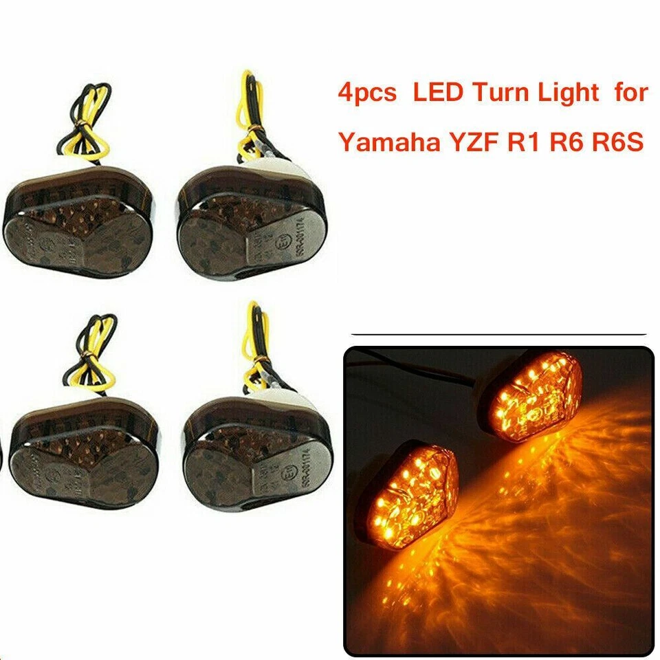 Intermitente de luz de señal de giro LED de montaje empotrado de humo de 4 piezas para Yamaha YZF R1 R6 R6S Foto 4 de 4