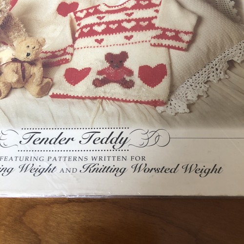 Bernat TENDER TEDDY Knit patterns leaflet 1448 sweater & carriage cover 12-24mos - Picture 3 of 5