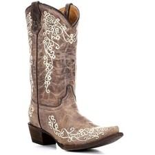 Corral Youth Brown With Bone Embroidery Cowgirl Boots A2773