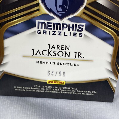 2018-19 Select /99 JAREN JACKSON JR RC RPA Rookie Patch Auto #RJA