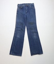 Vintage 70s Wrangler Womens 28 Distressed Flared Wide Leg Denim Jeans Blue USA