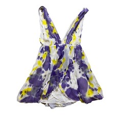 Alice + Olivia Women XS SILK Print Fit and Flare Sleeveless Dress Purple Yellow