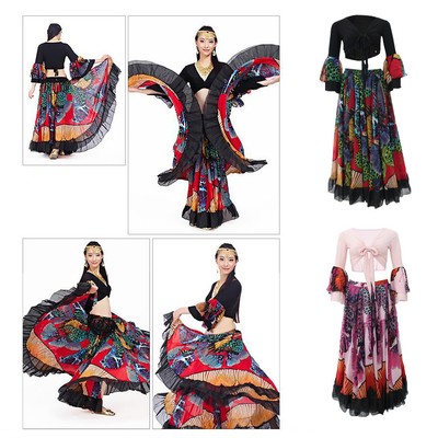 Frauen Hippie Boho Bauchtanz Oberteil mit Maxirock Bohemian Gypsy Tanzrock Rock