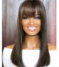 Highlight Blonde Fringe Wig Human Hair For Women Full Machine Wig With Bangs