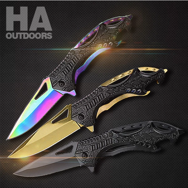 Rainbow Titanium blade folding knife hunting knife pocket knife
