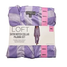 LOFT Women's Size Small Pajamas Notch Satin Collar Button Shirt Drawstring Pants